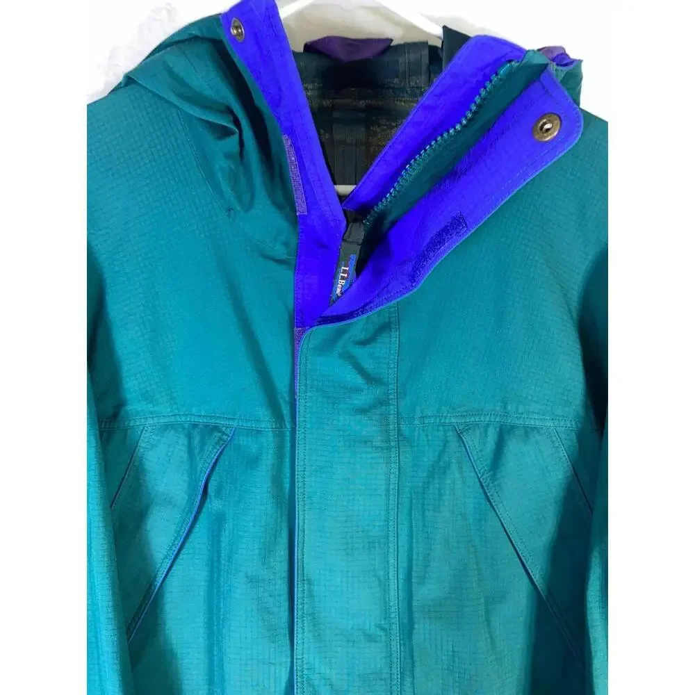 Vintage 90s LL Bean Jacket Men XL Blue Green Anorak Colorblock Aztec Made in USA